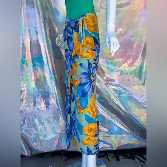 Blue Mint and Golden Orange Floral Skirt Set - Picture 2 of 14